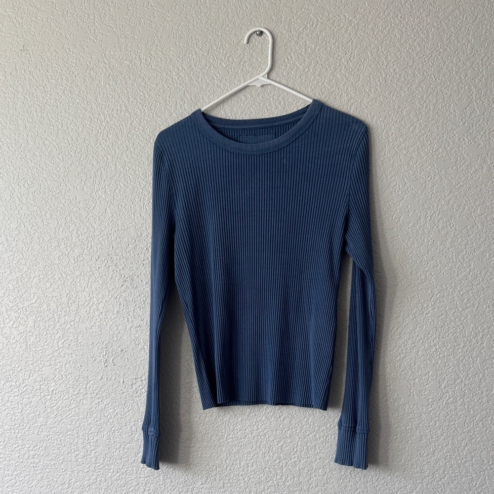 Aerie Blue Long Sleeve Ribbed Top